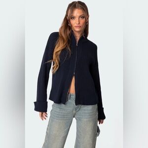 Oversized Zip Up Turtle Neck Cardigan